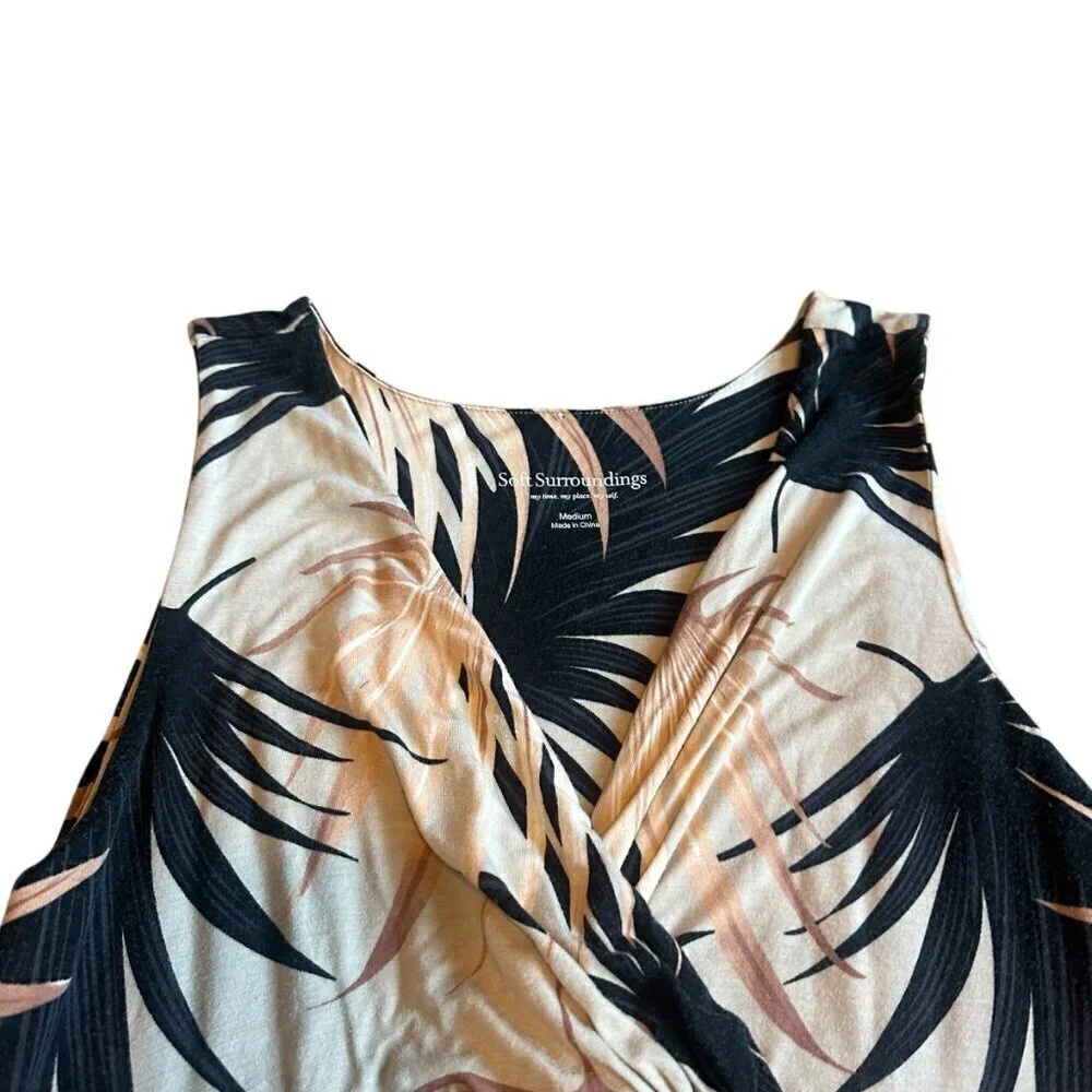 Soft Surroundings Tropical Print Sleeveless Dress Neutral Size Medium Women's